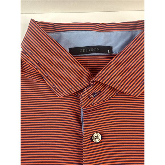 Greyson Striped Polka Dot Polo Shirt - Red & Blue - L - Picture 2 of 7